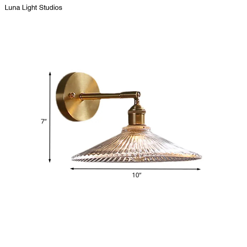 Brass Wall Mounted Lamp With Scalloped Glass Shade - 1 Head Bedside Sconce Light Fixture
