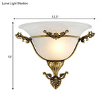 Brass Wall Sconce Lighting: Traditional Milky Glass Flush Mount For Living Room
