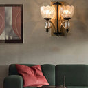 Brass Wall Sconce With Curved Arms And Prismatic Glass Shades - Traditional Lighting Fixture