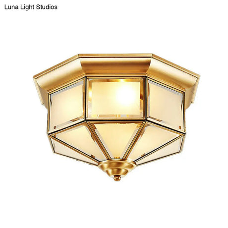 Brass Yurt Glass Flush Light - Classic Living Room Ceiling Mount