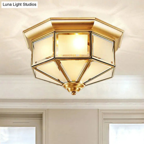 Brass Yurt Glass Flush Light - Classic Living Room Ceiling Mount
