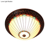 Bronze 2 - Bulb Baroque White Glass Dome Ceiling Flush Mount With Scalloped Edge