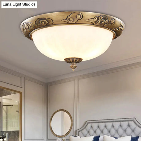 Bronze Antique Domed Flush Light With Milky Glass Ceiling Mount For Bedroom