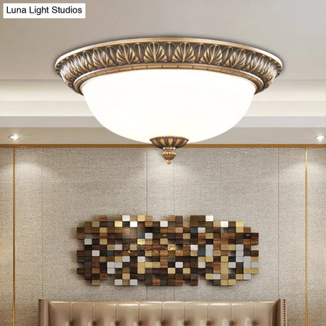 Bronze Antique Domed Flush Light With Milky Glass Ceiling Mount For Bedroom