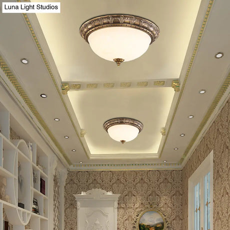 Bronze Antique Domed Flush Light With Milky Glass Ceiling Mount For Bedroom