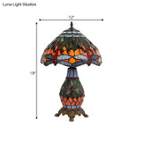 Bronze Baroque Art Glass Nightstand Lamp With Quadpod Stand - Tapered Table Lighting 2 Lights
