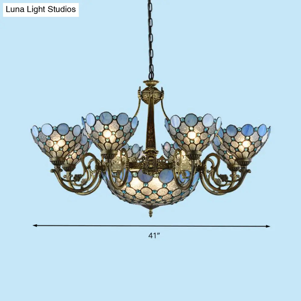 Bronze Beaded Chandelier Lamp - Antique Style 3/8/11 Lights Cut Glass Hanging Kit For Living Room