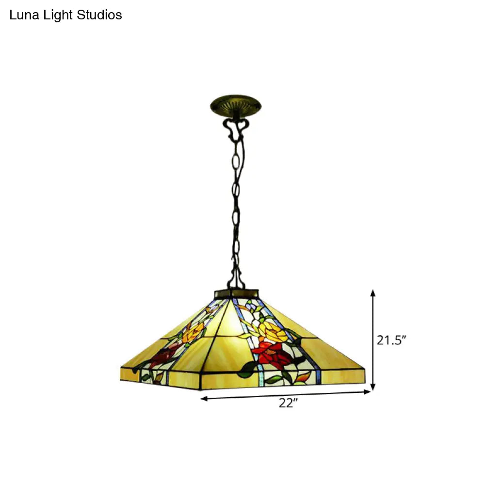 Bronze Chandelier With Hand-Cut Glass And 3 Tapered Lights - Perfect For Mediterranean Dining Rooms