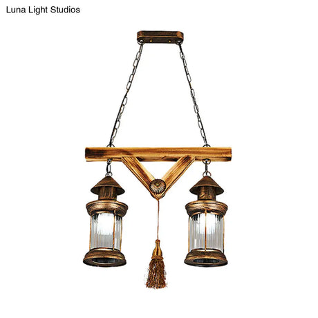 Bronze Coastal Glass Lantern Pendant Light - 4-Light Island Fixture