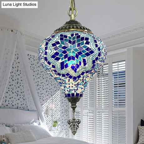 Bronze Coffee House Pendant Light Kit With Colorful Glass Shade