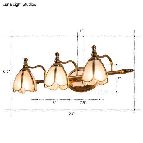 Bronze Colonial-Chic White Glass Scalloped Wall Light For Bathroom Vanity