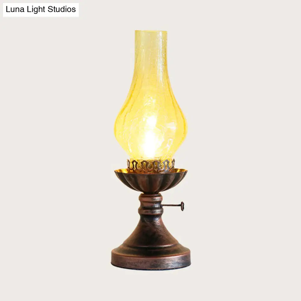 Bronze Crackle Glass Chimney Shade Kerosene Retro Bedside Table Light