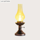 Bronze Crackle Glass Chimney Shade Kerosene Retro Bedside Table Light