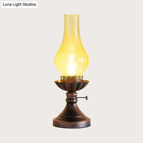 Bronze Crackle Glass Chimney Shade Kerosene Retro Bedside Table Light