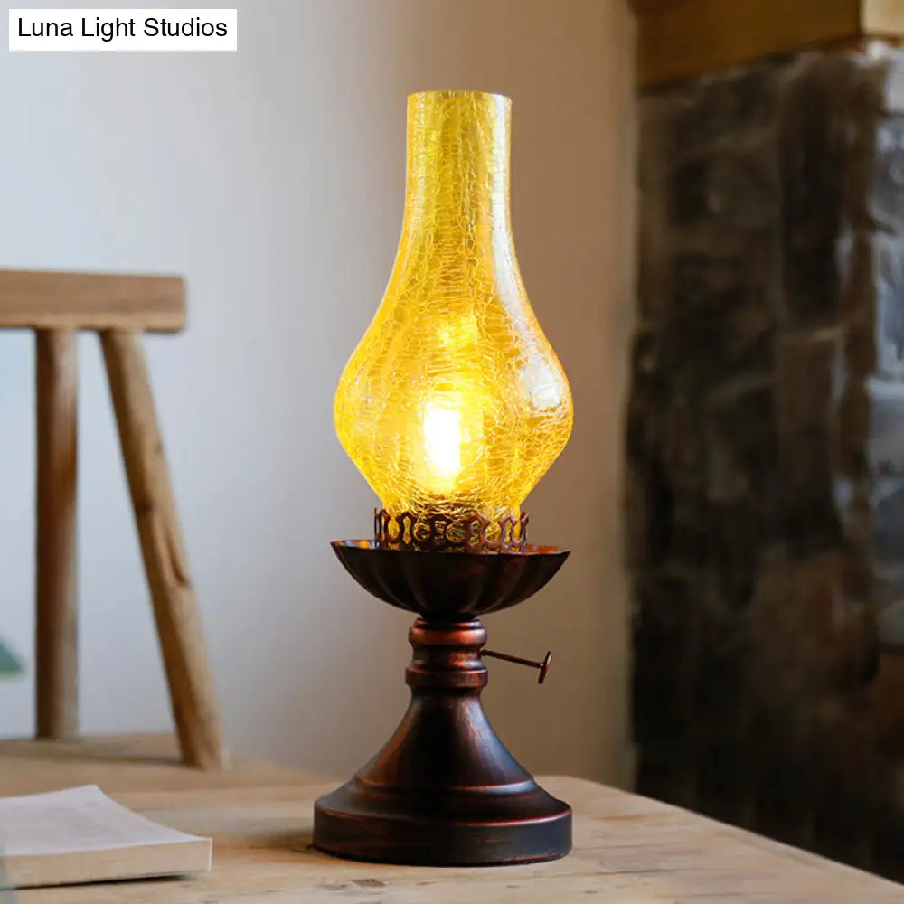 Bronze Crackle Glass Chimney Shade Kerosene Retro Bedside Table Light