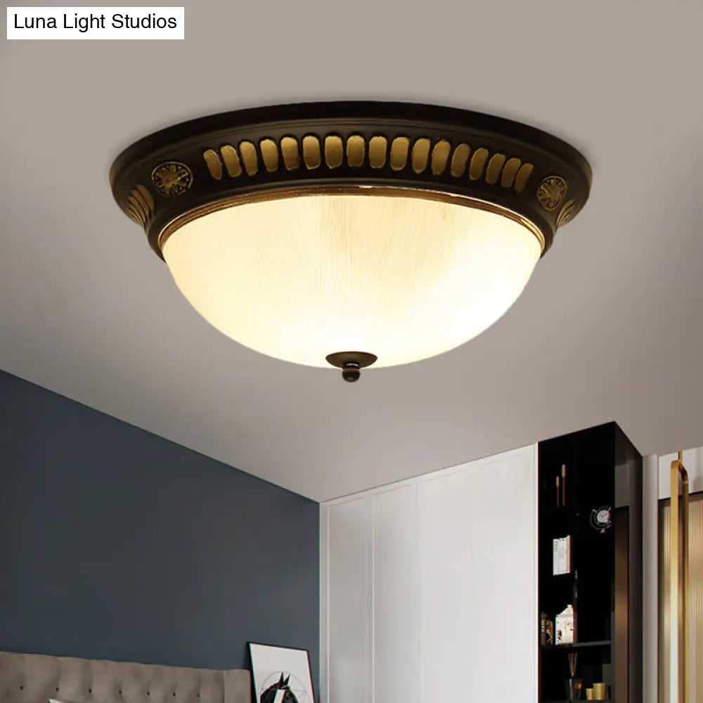 Bronze Glass Led Flush Light Fixture In Traditional Dome Shape For Ceiling 12.5’/15’ Width