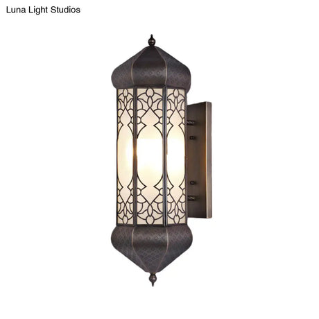 Bronze Hexagon Sconce With Rectangle Backplate - 1 Head Metal Wall Mount Light Fixture 6/8 Wide