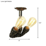 Bronze Industrial Semi Flush Light Fixture With Bare Bulb Design