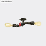 Bronze Industrial Semi Flush Light Fixture With Bare Bulb Design
