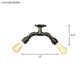 Bronze Industrial Semi Flush Light Fixture With Bare Bulb Design