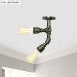 Bronze Industrial Semi Flush Light Fixture With Bare Bulb Design