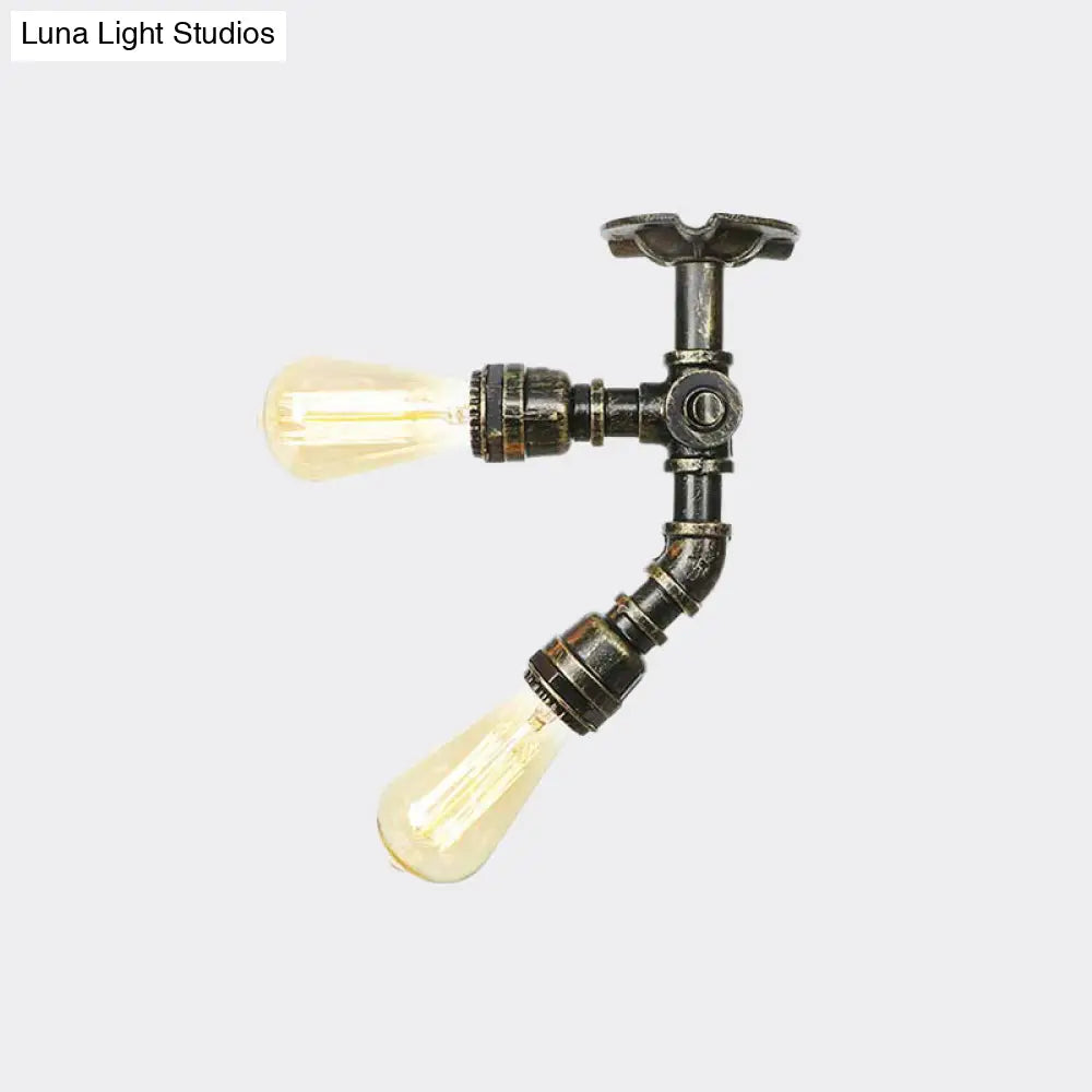Bronze Industrial Semi Flush Light Fixture With Bare Bulb Design