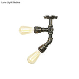 Bronze Industrial Semi Flush Light Fixture With Bare Bulb Design