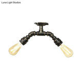 Bronze Industrial Semi Flush Light Fixture With Bare Bulb Design