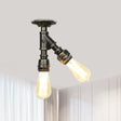 Bronze Industrial Semi Flush Light Fixture With Bare Bulb Design / A