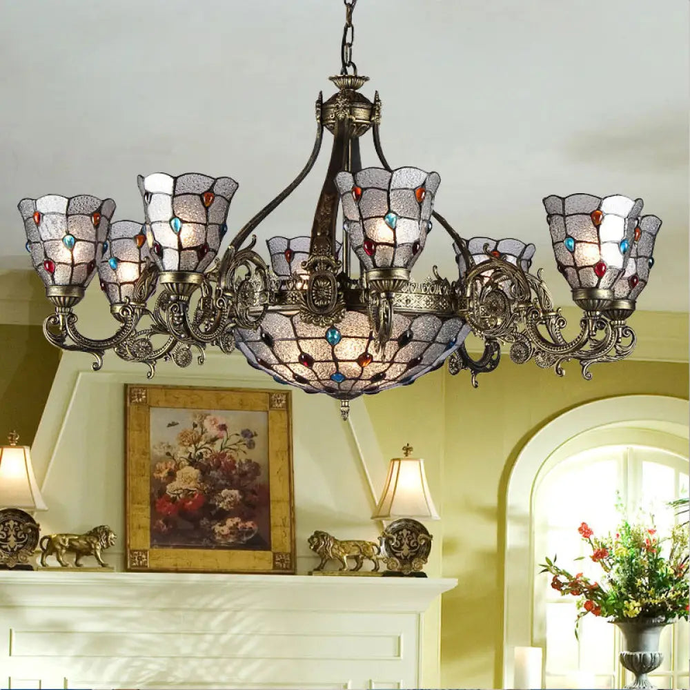 Bronze Jeweled Chandelier Lighting Fixture With Mediterranean Cut Glass - Antique Design Multiple