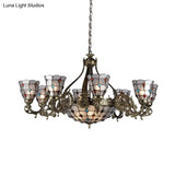 Bronze Jeweled Chandelier Lighting Fixture With Mediterranean Cut Glass - Antique Design Multiple