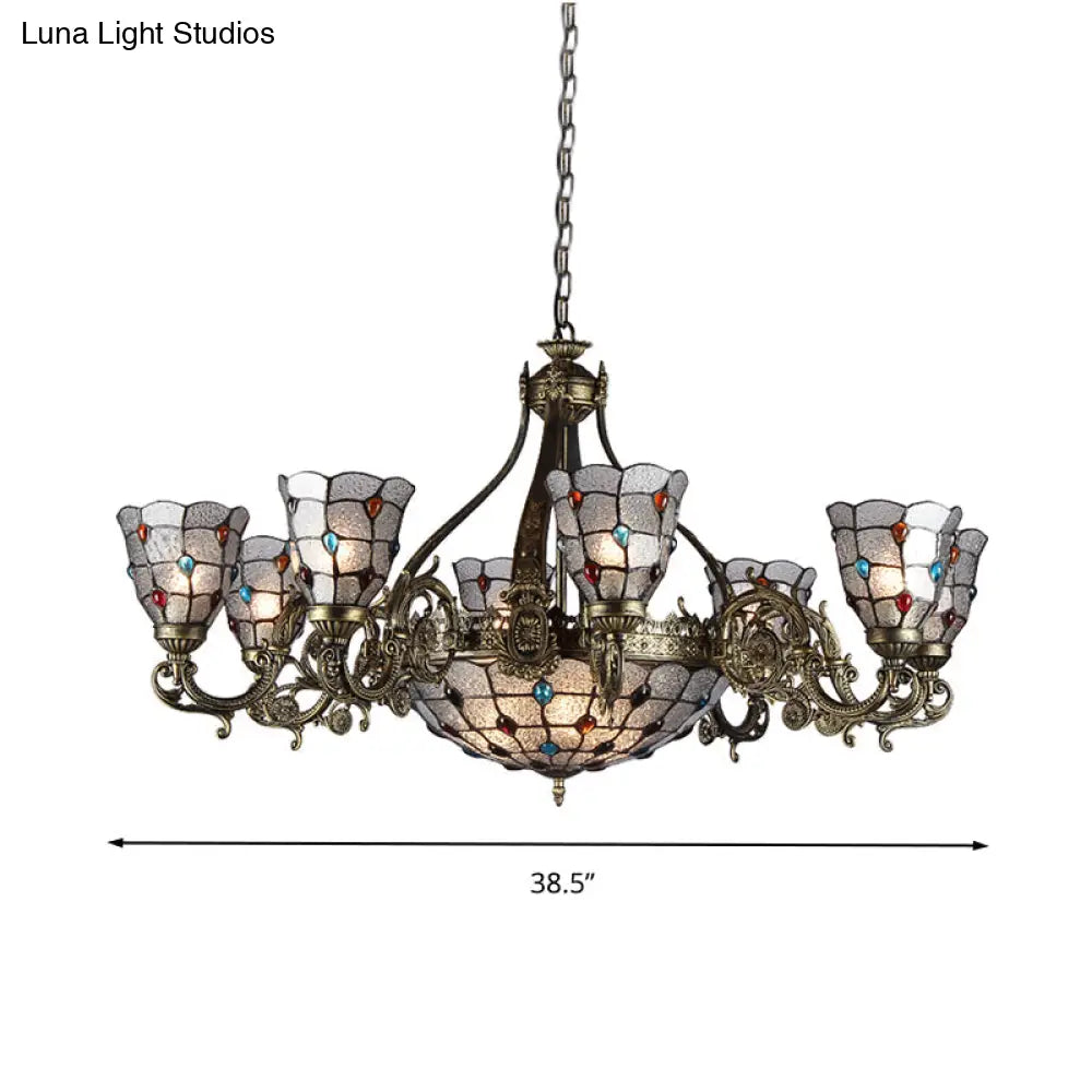Bronze Jeweled Chandelier Lighting Fixture With Mediterranean Cut Glass - Antique Design Multiple