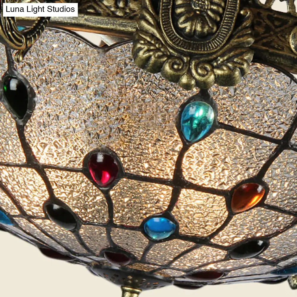Bronze Jeweled Chandelier Lighting Fixture With Mediterranean Cut Glass - Antique Design Multiple