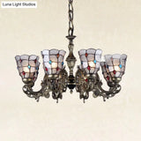 Bronze Jeweled Chandelier Lighting Fixture With Mediterranean Cut Glass - Antique Design Multiple