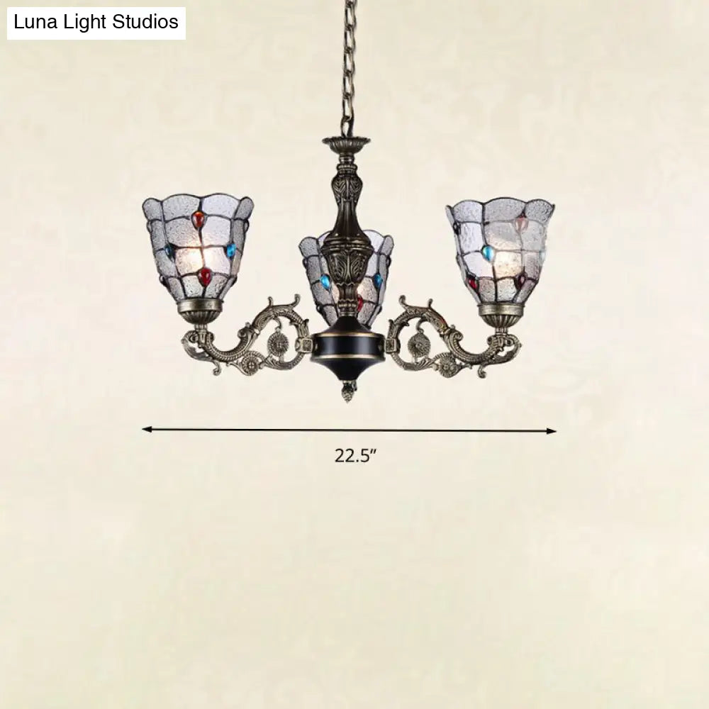 Bronze Jeweled Chandelier Lighting Fixture With Mediterranean Cut Glass - Antique Design Multiple