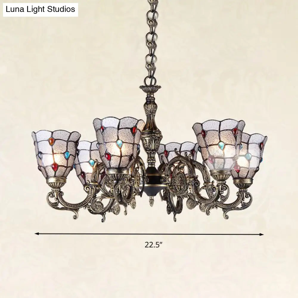 Bronze Jeweled Chandelier Lighting Fixture With Mediterranean Cut Glass - Antique Design Multiple
