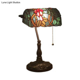 Bronze Nightstand Lamp With Cut Glass Rollover Shade - Baroque Grape Patterned Pull Chain 1 Head