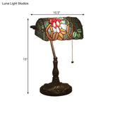 Bronze Nightstand Lamp With Cut Glass Rollover Shade - Baroque Grape Patterned Pull Chain 1 Head