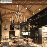 Bronze Semi-Circle Cage Pendant Chandelier - 5 Lights Country Metal Fabric Shade