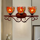 Bronze Swirling Arm Tiffany Dome Sunflower Stained Glass Sconce - 3-Light Wall Lighting Fixture