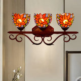 Bronze Swirling Arm Tiffany Dome Sunflower Stained Glass Sconce - 3-Light Wall Lighting Fixture