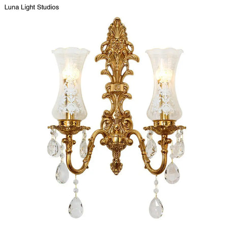 Bronze Wall Lamp Fixture: Clear Glass Vase Shaped Retro Style K9 Crystal Lighting