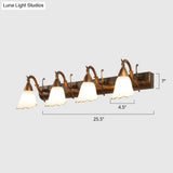 Bronze Wall Lamp With Country Flower Shade And White Rid Glass For Vanity Lighting