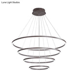 Brown 4 Tier Minimalistic Acrylic Led Ring Chandelier For Dining Room