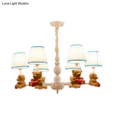 Brown Cartoon Tapered Shade Ceiling Light For Living Room - Fabric Chandelier Fixture