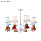 Brown Cartoon Tapered Shade Ceiling Light For Living Room - Fabric Chandelier Fixture