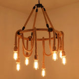 Brown Circle Ceiling Suspension Lamp - Lodge Style 6/8 Lights Restaurant Chandelier With Naked Bulb