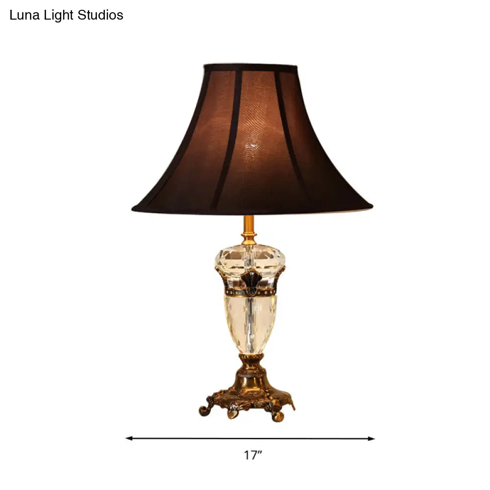 Brown Crystal Nightstand Lamp With Cone Fabric Shade - Single Head Table Light For Rural Ambiance