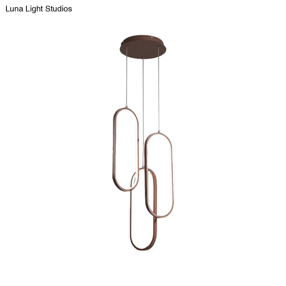 Brown Metal Oval Frame Led Pendant With Simple Style Down Lighting - Warm/White Light