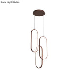Brown Metal Oval Frame Led Pendant With Simple Style Down Lighting - Warm/White Light
